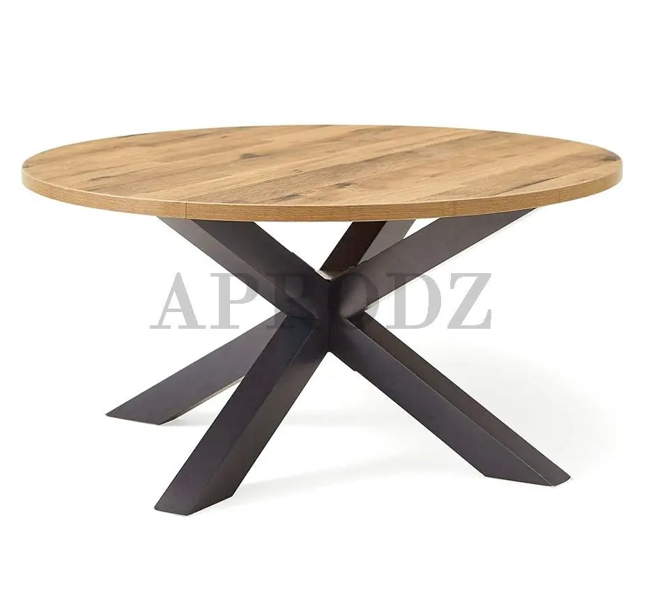 Designer Round Coffee Table | Solid Wood Construction & Stylish Metal Finish 