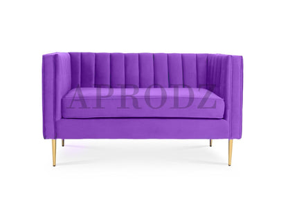 APRODZ James Upholstered and Metal 2 Seater Sofa for Living Room Home Office Furniture | (Upholstered - Purple Velvet + Gold Powdercoated)