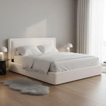 Boucle Bed Frame With Storage, Upholstered Headboard, Metal Bed Frame With Headboard, Hydraulic Storage System, No Box Spring Required, Beige 