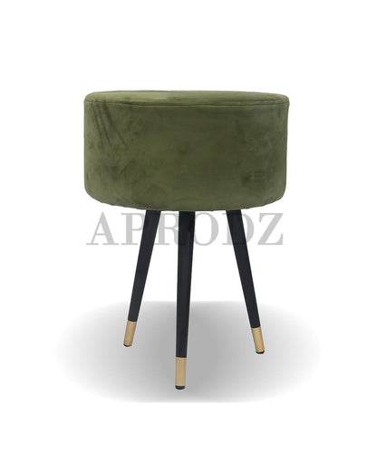 APRODZ Upholstered and Steel Frame Puffy Stool Grass Green Fabric + Black Powdercoated - Set of 2