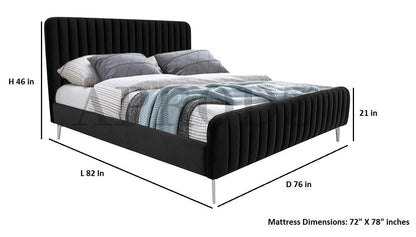 APRODZ Fluted Velvet Upholstered King Size Platform Bed for Bedroom, Home Furniture with Metal Feet (Black)