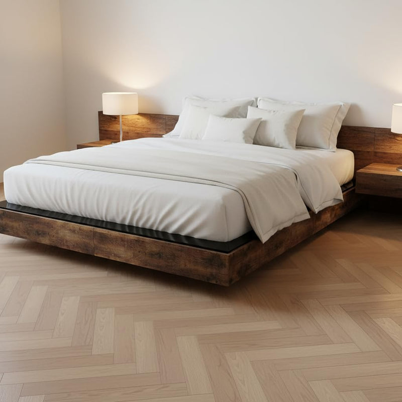 Cowen Floating Bed Frame with LED Lights Metal Slats Underbed Storage Space No Box Spring 