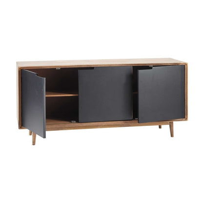 APRODZ Mango Wood Rivne Sideboard Storage Cabinet for Living Room | Wooden Cabinet for Kitchen | Brown & Black Finish