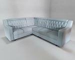 L-Shaped Sectional 6-Seater Sofa with Tufted Back Padded Armrest Perfect Fabric Corner Sofa for Guests Living Room, Drawing Room, Office & Lounge (Light Grey) 