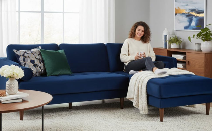 Translation missing: en.MidCen Wooden 3 Seater Sofa Set with High-Density Comfortable Foam for Home &amp; Living Room (Upholstered- Dark Green Velvet Fabric) 
