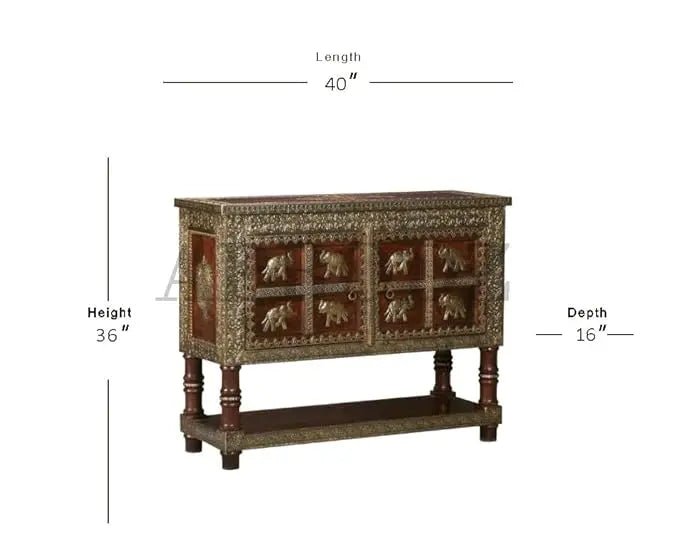 Wooden Brass Fitted Storage Cabinet with Open Self Storage (Multicolor) 