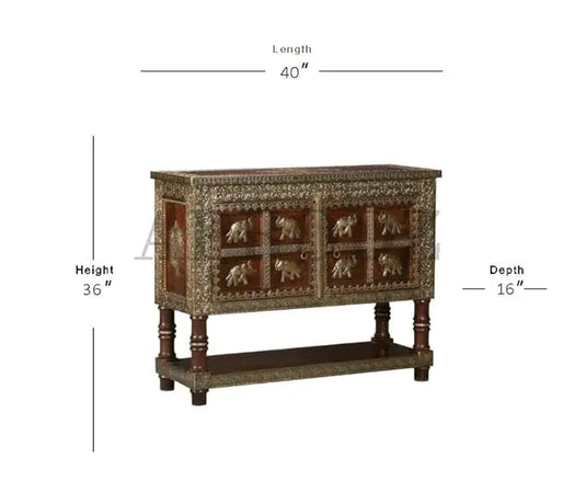 Translation missing: en.Wooden Brass Fitted Storage Cabinet with Open Self Storage (Multicolor) 