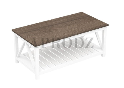 Vintage Farmhouse Coffee Table | Rustic White Living Room Center Table with Shelf