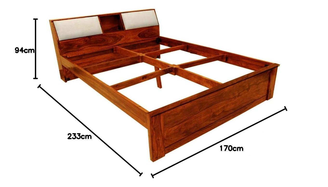 APRODZ Sheesham Wood Allure Bed with Storage (Queen Size, Honey Finish)