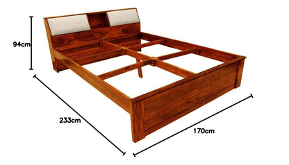 APRODZ Sheesham Wood Allure Bed with Storage (Queen Size, Honey Finish)