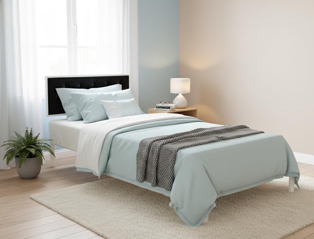 Single Size Bed with Upholstered Headboard | CR Steel Frame | Modern Platform Bed | Sturdy, Durable & Noise-Free | No Box Spring Needed | Stylish Furniture 