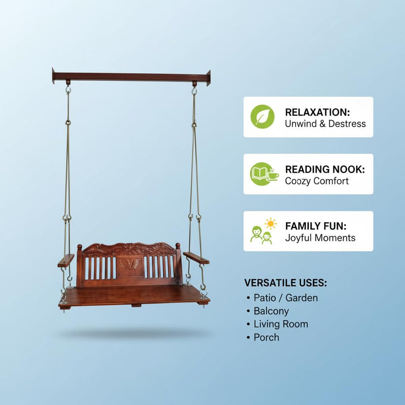 Wooden Jhula for Adults for Home Swing Jhula with Brass Chain and Carving for 