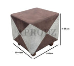 Printed Ottoman Stool Upholstered Foam Cushioned Pouffes for Living Room | Puffy Muddha Stool for Footrest & Sitting, Velvet Pouf Stool, Furniture for Home Decor, Office Set of 2 (Beige/Brown) 