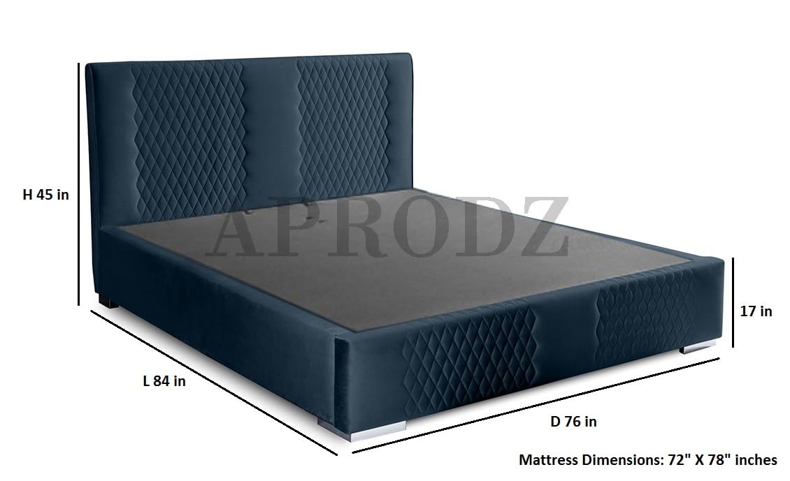 APRODZ Velvet Upholstered King Size Bed with Hydraulic Storage (Blue)