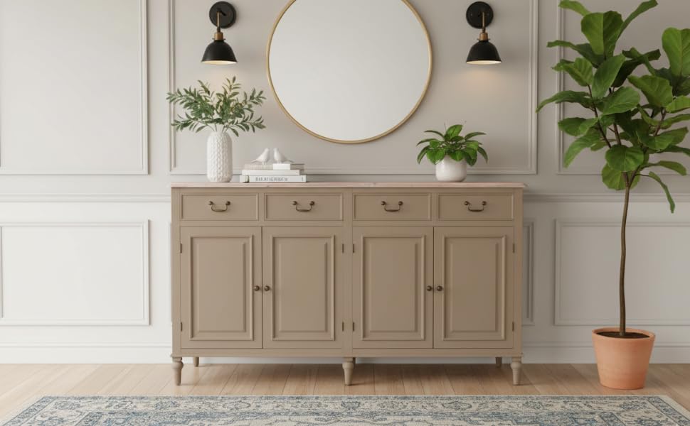 Solid Wood Cancun Storage Sideboard Cabinet with 4 Door and 4 Drawer for Living Room 