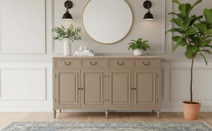 Solid Wood Cancun Storage Sideboard Cabinet with 4 Door and 4 Drawer for Living Room 