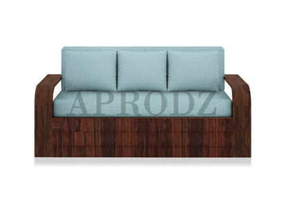 Sheesham Wood Sofa Cum Bed, 3 Seater with Blue Upholstery (75 x69 x30 Inch)