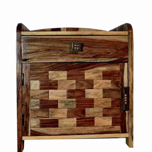Solid Sheesham Wood Bedside Table with Storage for Bedroom & Living Room Furniture (Teak Finish)