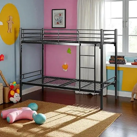 Translation missing: en.Rylan Single Size Metal Kids Bunk Bed Without Storage Single Bed Furniture for Bedroom Living Room Home (Mild Steel - Black Powdercoated) 