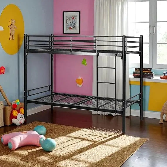 Translation missing: en.Rylan Single Size Metal Kids Bunk Bed Without Storage Single Bed Furniture for Bedroom Living Room Home (Mild Steel - Black Powdercoated) 