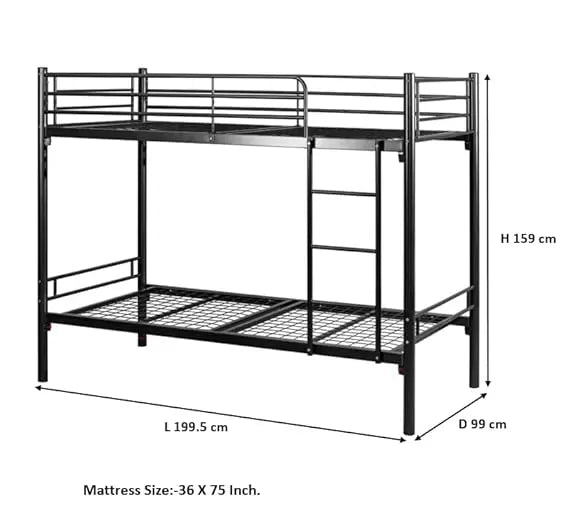 Translation missing: en.Rylan Single Size Metal Kids Bunk Bed Without Storage Single Bed Furniture for Bedroom Living Room Home (Mild Steel - Black Powdercoated) 
