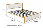 Upholstered Bed Modern Strip Headboard Footboard Platform Bed Frame with Heavy-Duty Metal Slats, No Box Spring Needed, Beige Fabric + Gold Powdercoated 