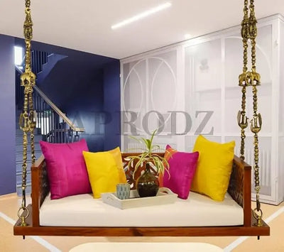 Swing Wooden Jhula with Brass Coated Chainfor Indoor Outdoor & Balcony | House Swings