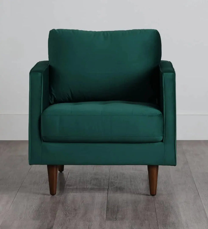 Translation missing: en.MidCen Wooden Single Seater Sofa with High-Density Comfortable Foam for Home &amp; Living Room (Upholstered- Dark Green Velvet Fabric) 
