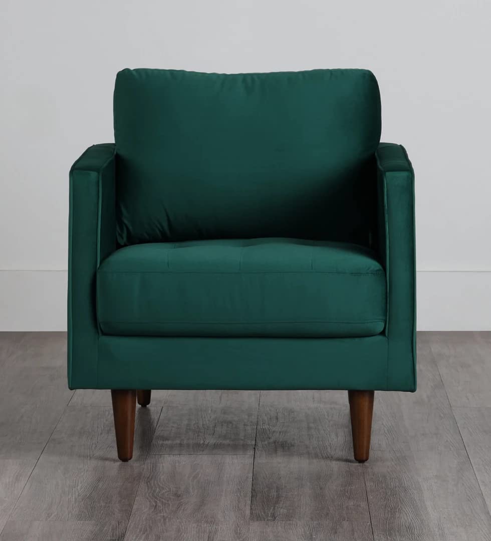 MidCen Wooden 3 Seater Sofa Set with High-Density Comfortable Foam for Home & Living Room (Upholstered- Dark Green Velvet Fabric) 