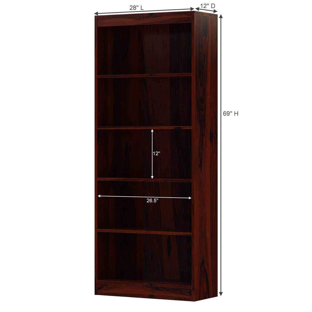 APRODZ Boise Sheesham Wood 5 Shelves Standard Home Office Bookcase