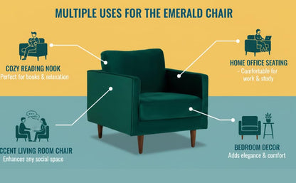 MidCen Wooden 3 Seater Sofa Set with High-Density Comfortable Foam for Home & Living Room (Upholstered- Dark Green Velvet Fabric) 