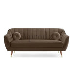 Modern Velvet 3-Seater Sofa – Channel Tufted Gold Legs (Brown) | Living room 