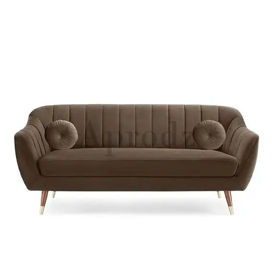 Translation missing: en.Modern Velvet 3-Seater Sofa – Channel Tufted Gold Legs (Brown) | Living room 