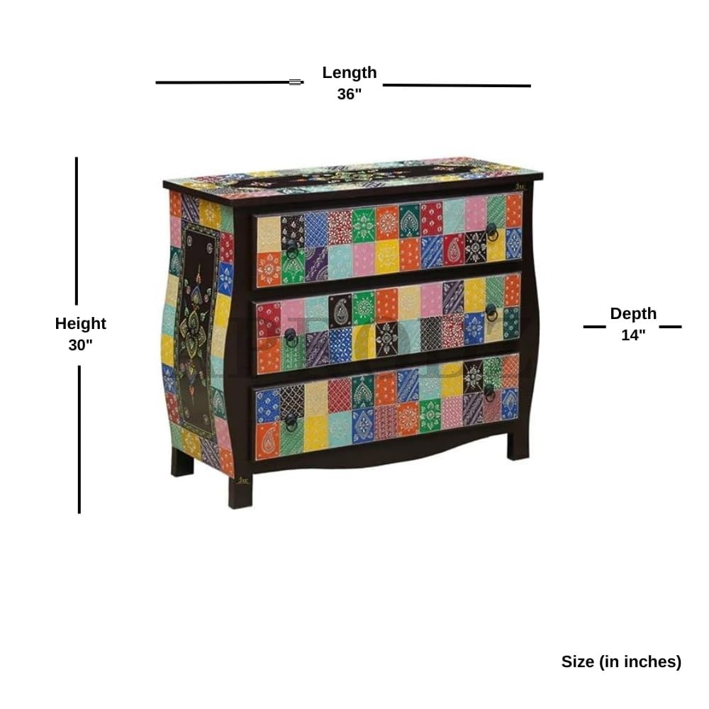 APRODZ Wooden Handpainted Chest of Drawer Cabinet for Storage for Living Room (Multicolor)