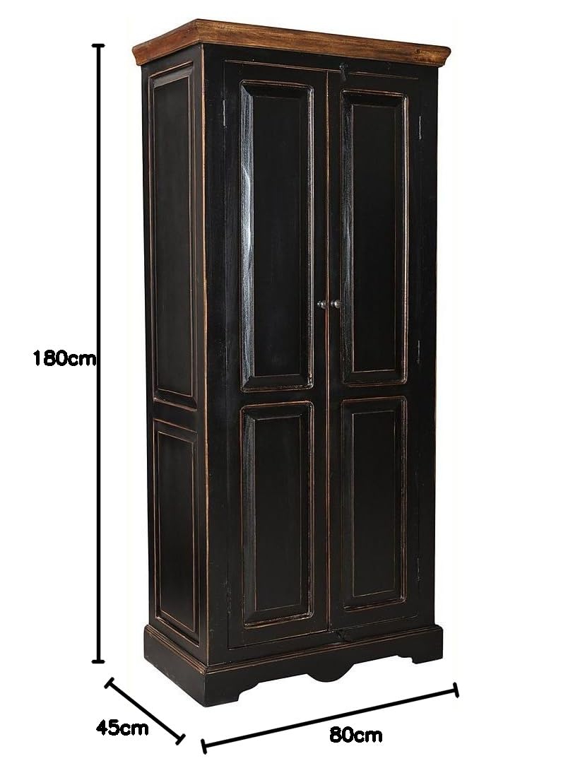 APRODZ Mango Wood Multipurpose Storage 2-Door Corto Wardrobe Almirah for Living Room | Black Finish