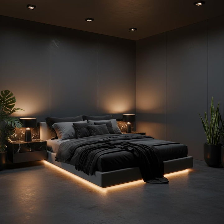 Translation missing: en.Cowen Floating Bed Frame with LED Lights Metal Slats Underbed Storage Space No Box Spring 