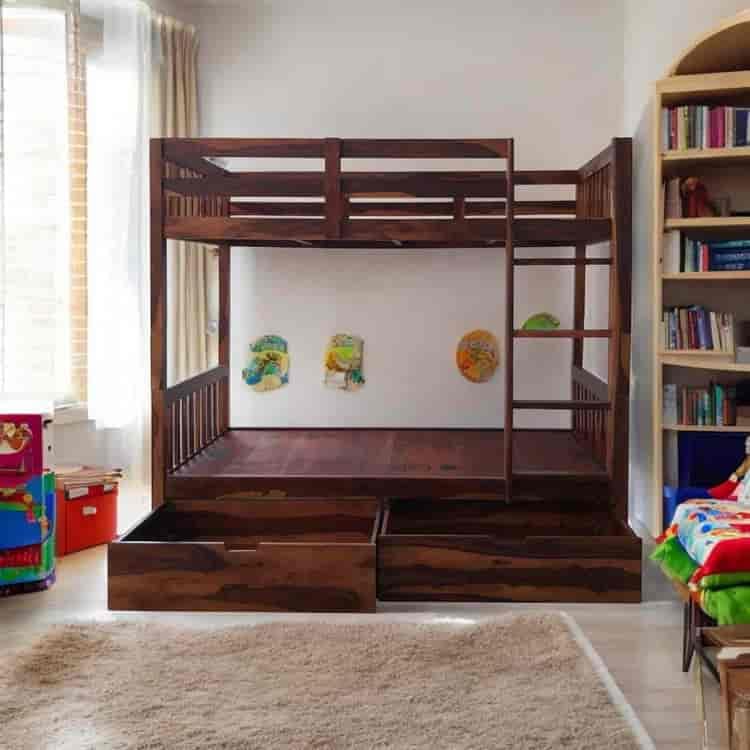Sheesham Wood Moyer Bunk Bed for Bedroom | Brown Finish 