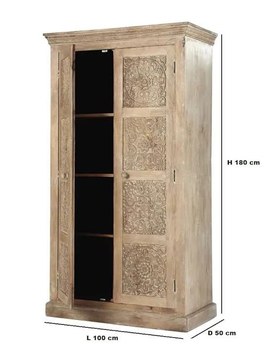 Floreale wardrobe Carved Mango Wood 2-Door Wardrobe Almirah 
