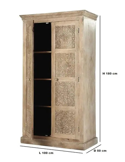 Floreale wardrobe Carved Mango Wood 2-Door Wardrobe rah