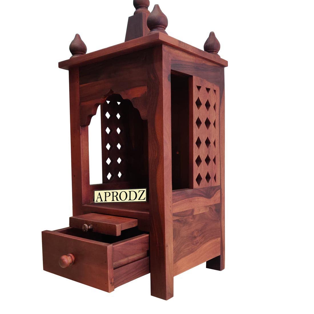 Handcrafted Sheesham Wood Temple with Storage for Pooja Room | Temple for Home | Pooja Mandir (Standard, Mahogany)