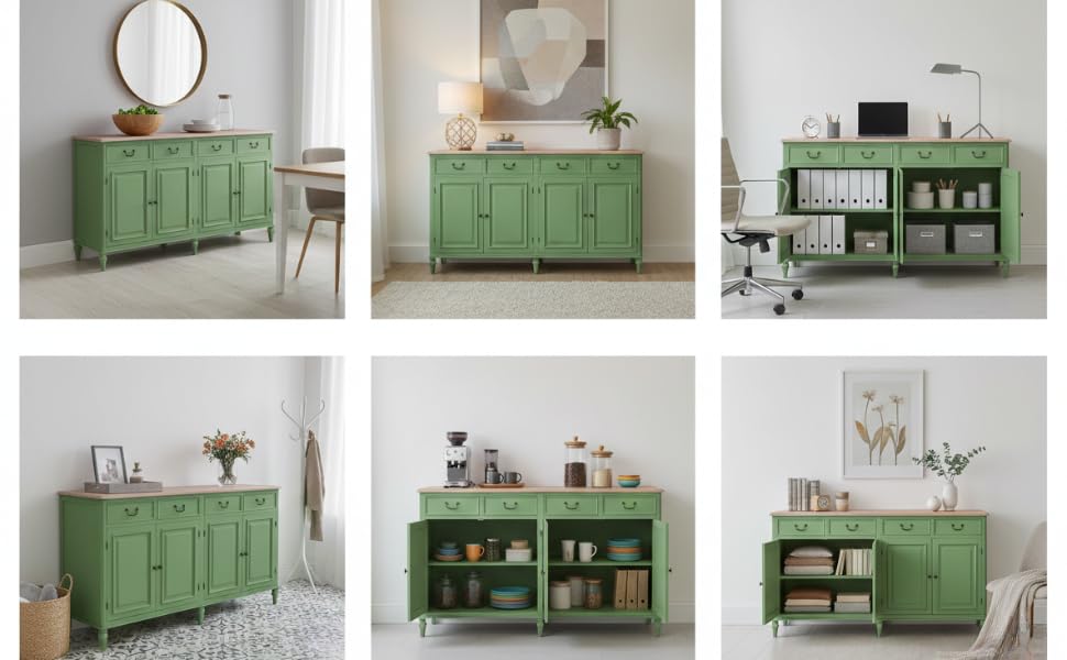 Solid Wood Cancun Storage Sideboard Cabinet with 4 Door and 4 Drawer for Living Room 