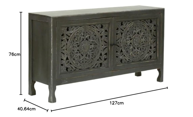 Cabinet for Storage Wooden Furniture | Sideboard Cabinet Living Room | Crockery Cabinet Furniture | Living Room Solid Mango Wood (Grey) 