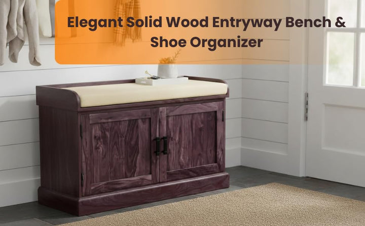Translation missing: en.Wooden Multipurpose Cupboard &amp; Shoe Rack – Spacious Storage Cabinet with Seating for Home, Entryway &amp; Living Room (Large, Teak Finish) 