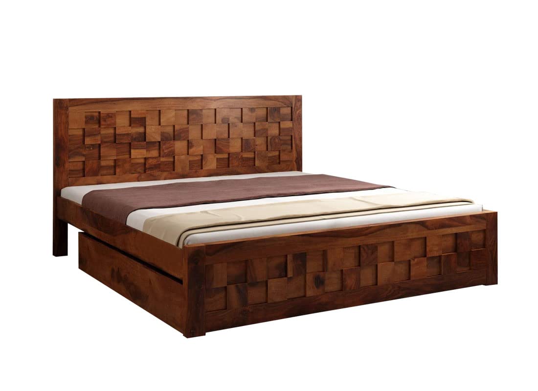 APRODZ Sheesham Wood Storage Queen Size Belem Bed for Bedroom Stylish | Mahogany Finish