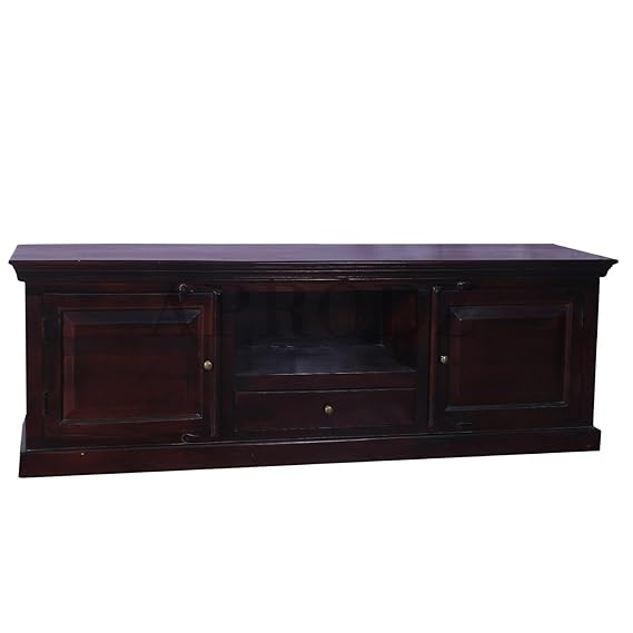 Sheesham Wood Tv Unit Cabinet with Shelves and one Drawer (Sheesham - Mahogany)