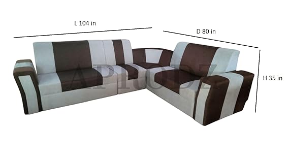 L-Shaped Sectional 7-Seater Sofa with Coffee Table Padded Armrest Perfect Fabric Corner Sofa for Guests Living Room, Drawing Room, Office & Lounge (Brown/Grey) 