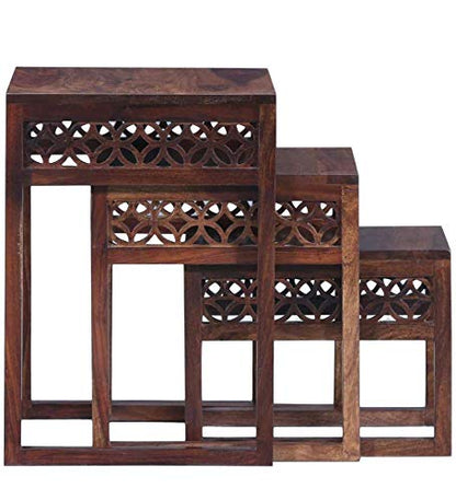 Durque Sheesham Wood Set of Three Tables - Provincial Teak Finish