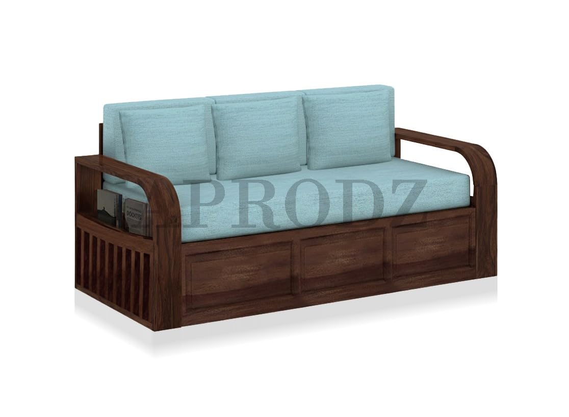 Sheesham Wood Sofa Cum Bed, 3 Seater with Storage