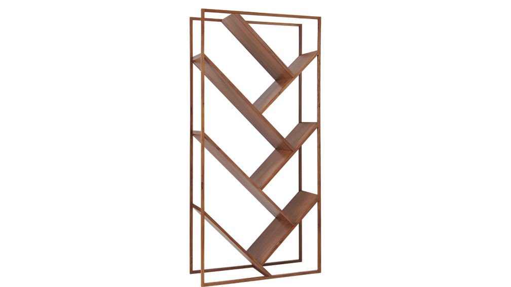 Aprodz Solid Wood and Steel Warsaw Bookcase for Living Room | Bookshelf | Brown Finish