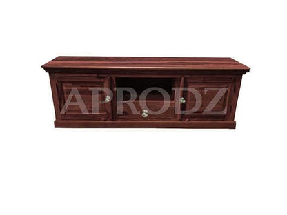 Sheesham Wood Tv Unit Cabinet with Shelves and one Drawer (Sheesham - Walnut)